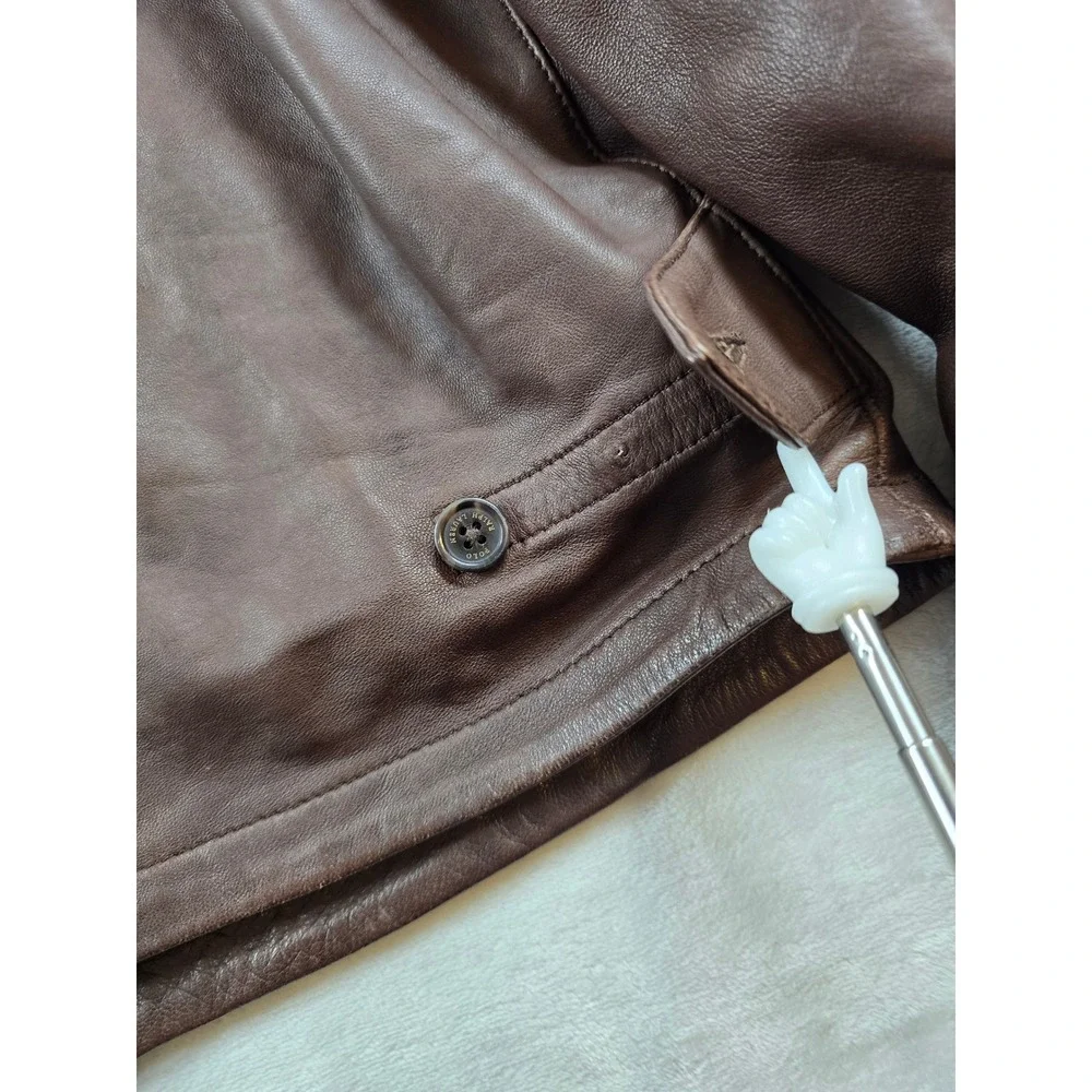 Polo Ralph Lauren Lamb Leather Jacket Mens XL Brown Lightweight Bi-Swing Pony